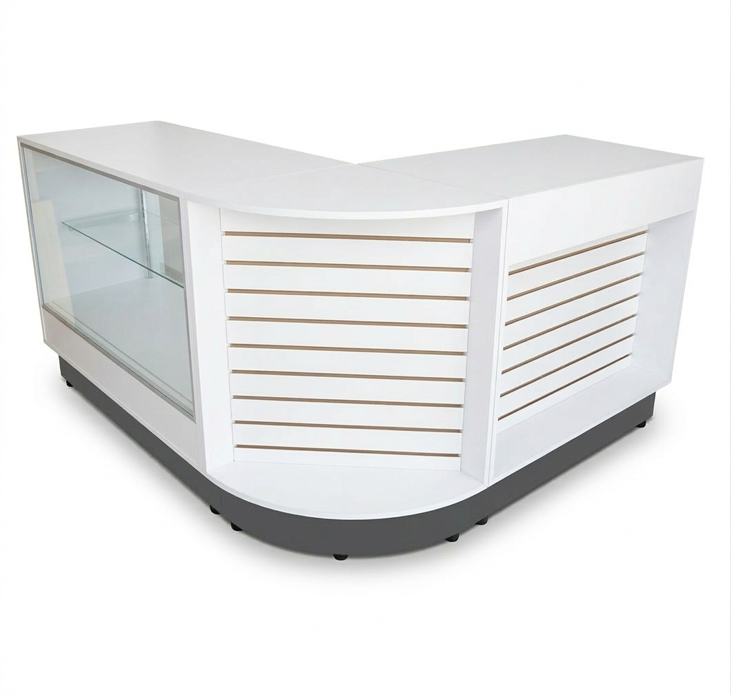 MUEBLE MOSTRADOR CON EXHIBIPANEL Y VITRINA_